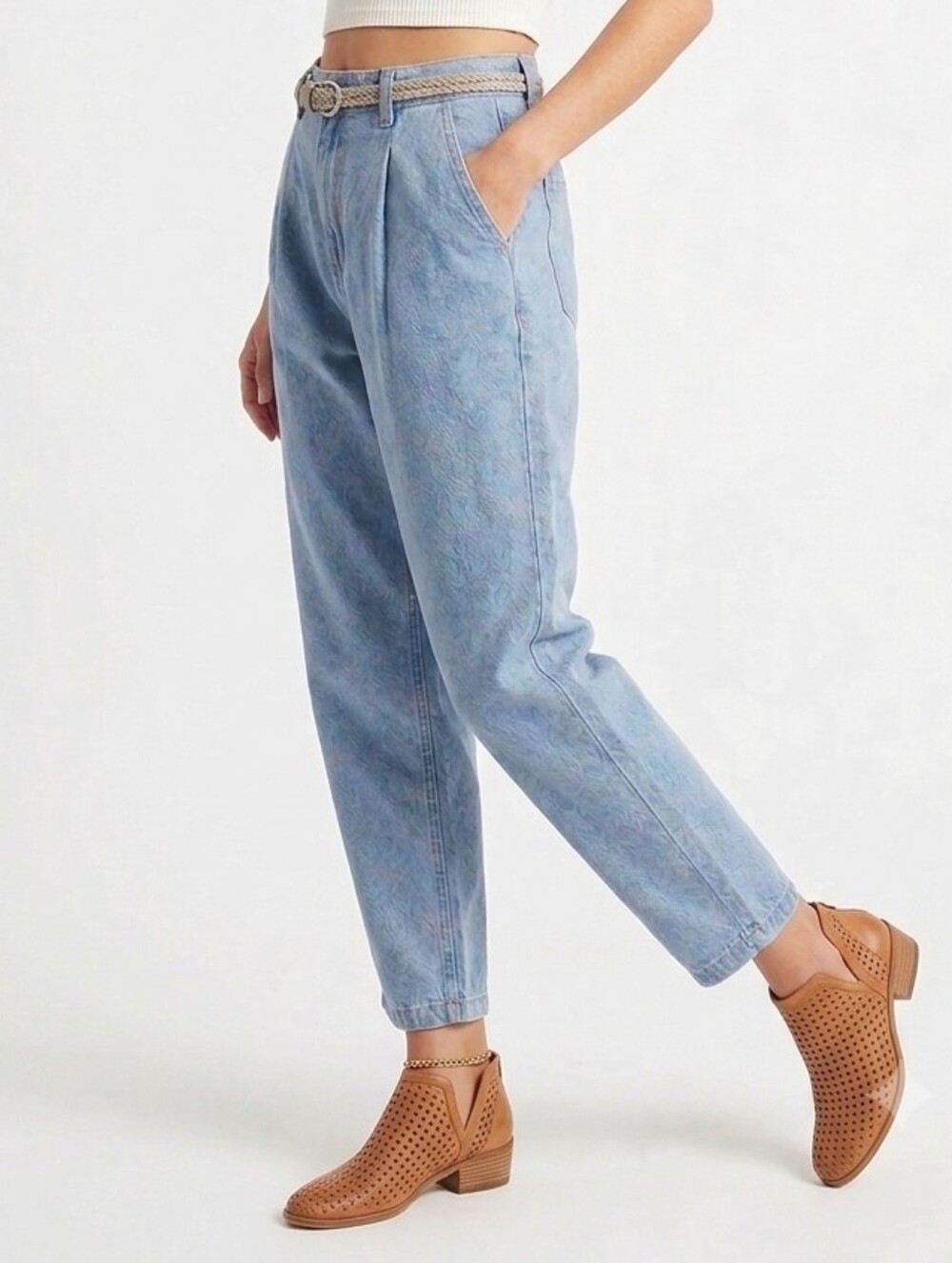 Brixton Pleated Cropped Jean Trousers + Slight Barrel Leg - Minimalist